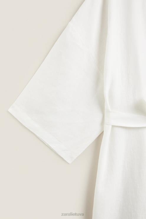 moterys Zara lininis chalatas ekru apranga 4N4881818