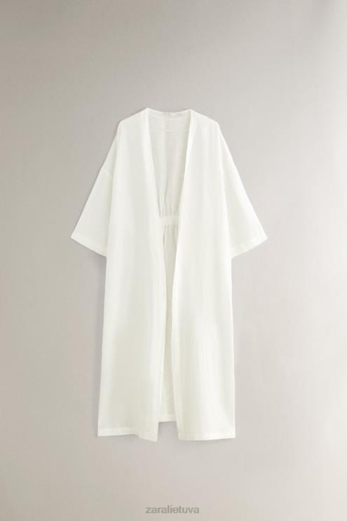 moterys Zara lininis chalatas ekru apranga 4N4881818