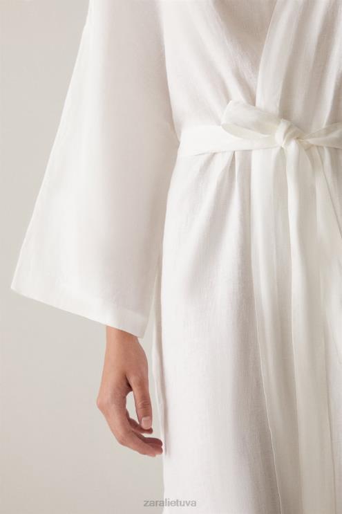 moterys Zara lininis chalatas ekru apranga 4N4881818