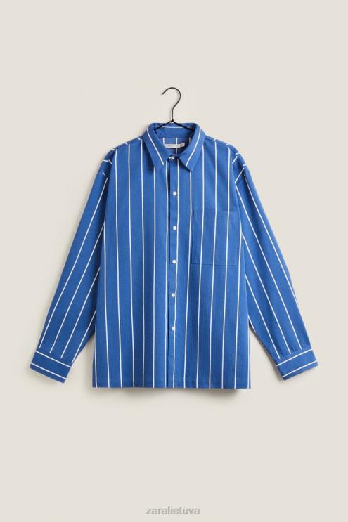 moterys Zara marškinėliai su vertikaliomis juostelėmis mėlyna apranga 4N4881791