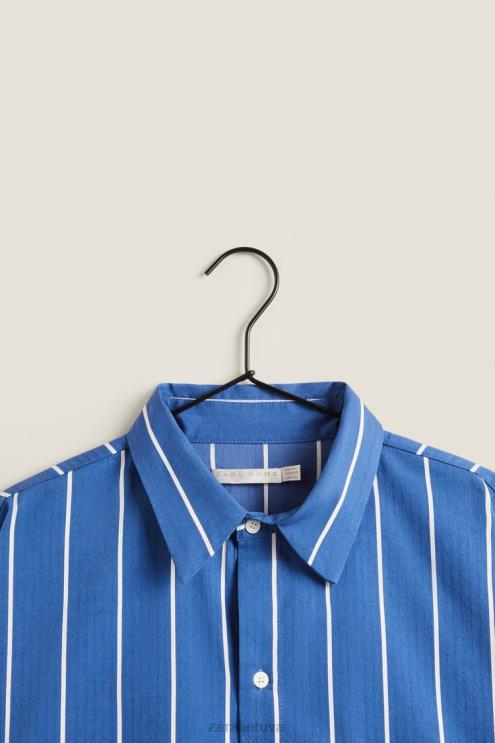 moterys Zara marškinėliai su vertikaliomis juostelėmis mėlyna apranga 4N4881791