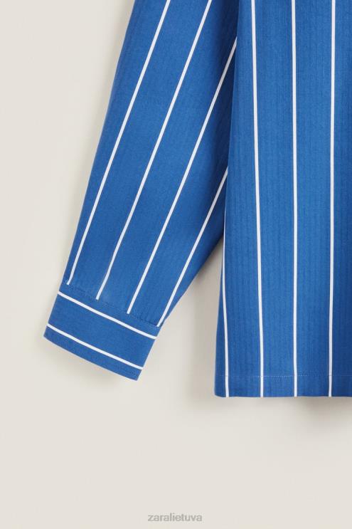 moterys Zara marškinėliai su vertikaliomis juostelėmis mėlyna apranga 4N4881791