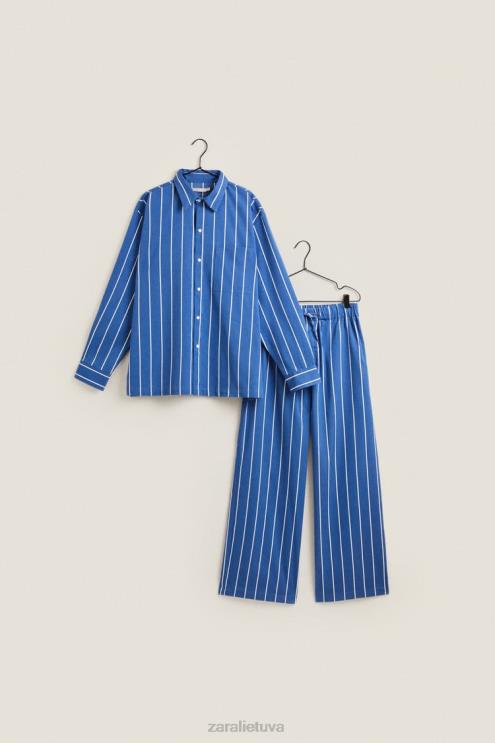 moterys Zara marškinėliai su vertikaliomis juostelėmis mėlyna apranga 4N4881791