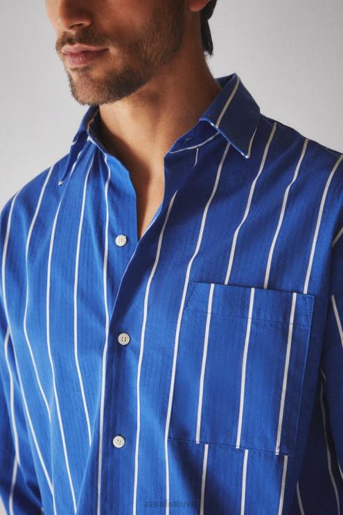 moterys Zara marškinėliai su vertikaliomis juostelėmis mėlyna apranga 4N4881791