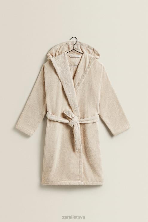 moterys Zara medvilninis chalatas su gobtuvu smėlis apranga 4N4881743