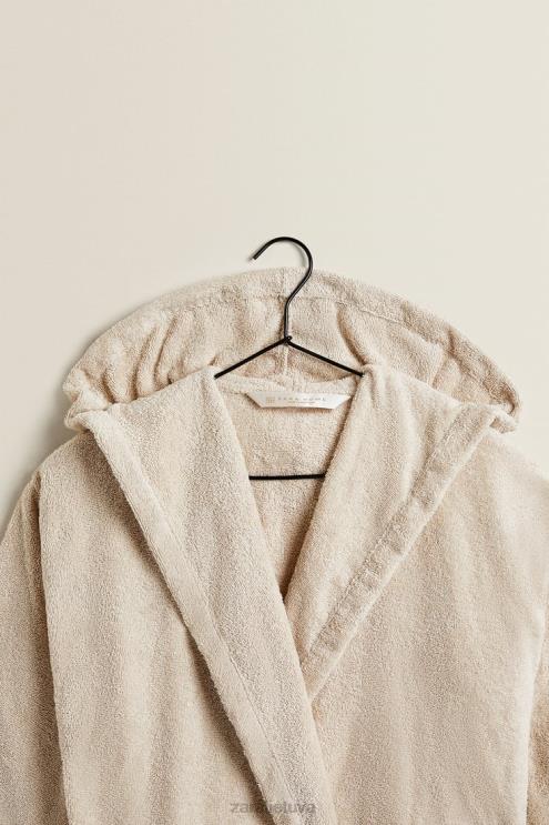 moterys Zara medvilninis chalatas su gobtuvu smėlis apranga 4N4881743