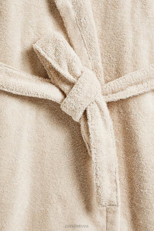 moterys Zara medvilninis chalatas su gobtuvu smėlis apranga 4N4881743