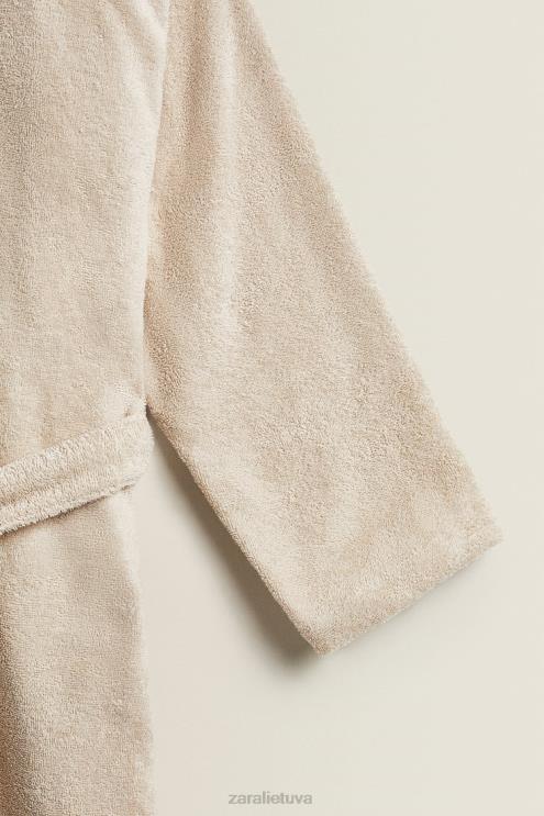 moterys Zara medvilninis chalatas su gobtuvu smėlis apranga 4N4881743