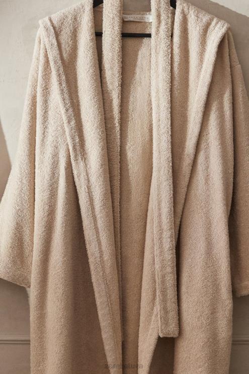 moterys Zara medvilninis chalatas su gobtuvu smėlis apranga 4N4881743