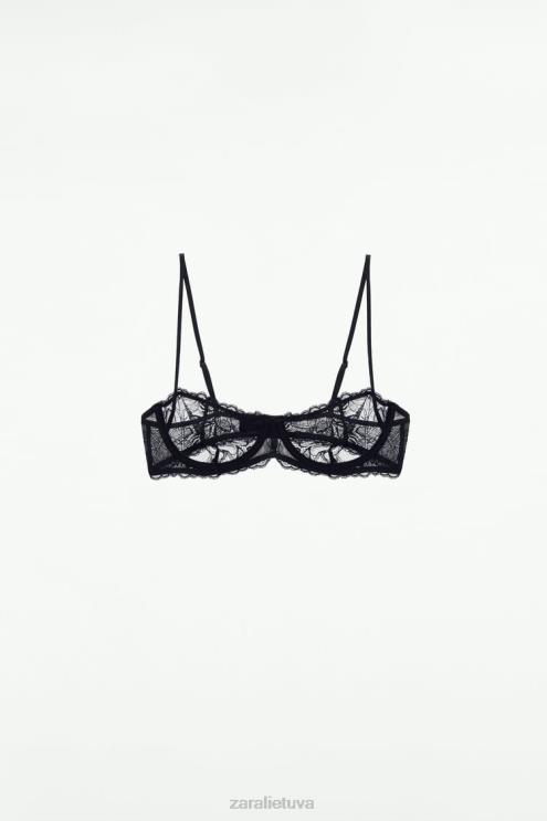 moterys Zara nėriniuota liemenėlė juodas apranga 4N488826