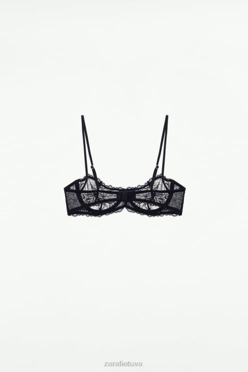 moterys Zara nėriniuota liemenėlė juodas apranga 4N488826