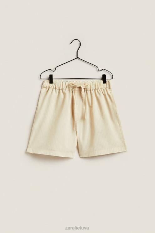 moterys Zara šortai plonais dryželiais ekru apranga 4N4881805