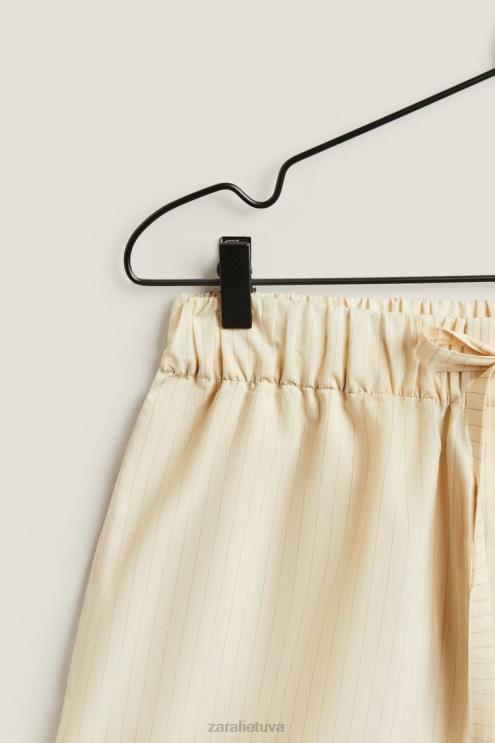 moterys Zara šortai plonais dryželiais ekru apranga 4N4881805
