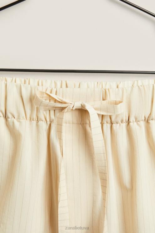 moterys Zara šortai plonais dryželiais ekru apranga 4N4881805