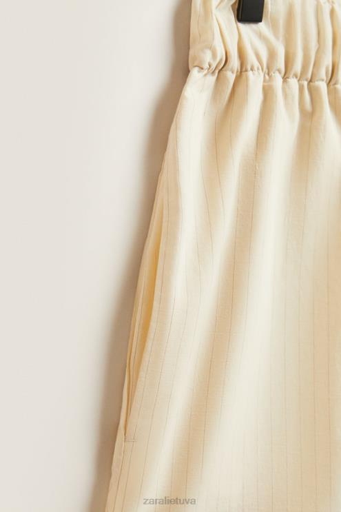 moterys Zara šortai plonais dryželiais ekru apranga 4N4881805