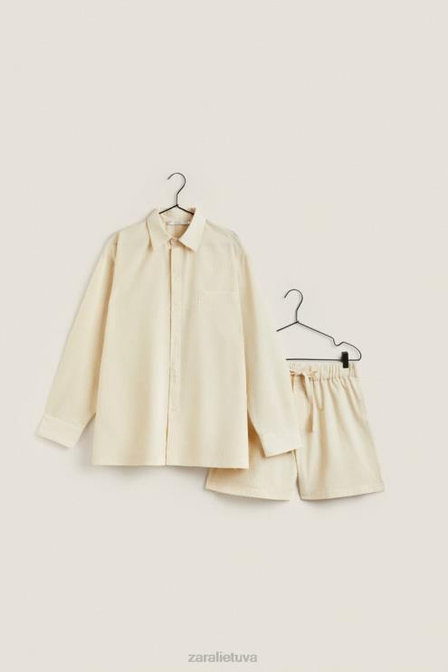 moterys Zara šortai plonais dryželiais ekru apranga 4N4881805