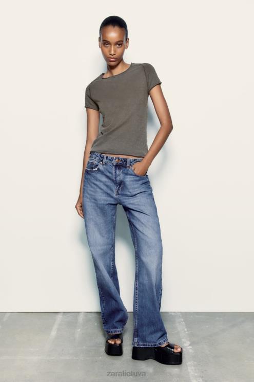 moterys Zara pasiūti medvilniniai marškinėliai tamsus antracitas apranga 4N488942