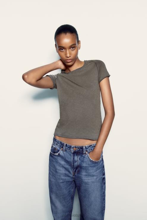 moterys Zara pasiūti medvilniniai marškinėliai tamsus antracitas apranga 4N488942