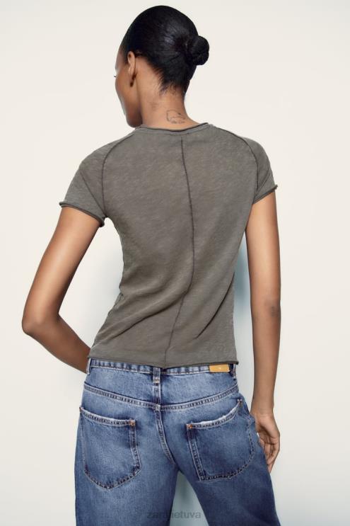 moterys Zara pasiūti medvilniniai marškinėliai tamsus antracitas apranga 4N488942