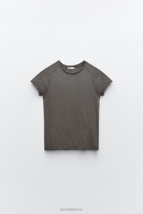 moterys Zara pasiūti medvilniniai marškinėliai tamsus antracitas apranga 4N488942