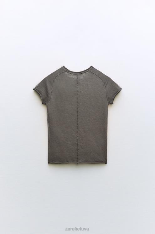 moterys Zara pasiūti medvilniniai marškinėliai tamsus antracitas apranga 4N488942