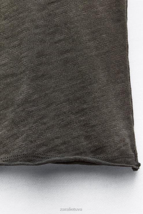 moterys Zara pasiūti medvilniniai marškinėliai tamsus antracitas apranga 4N488942