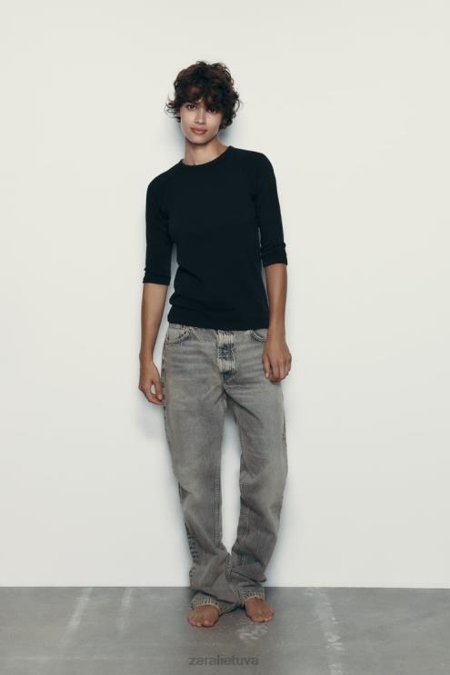 moterys Zara sunkūs medvilniniai marškinėliai juodas apranga 4N488943