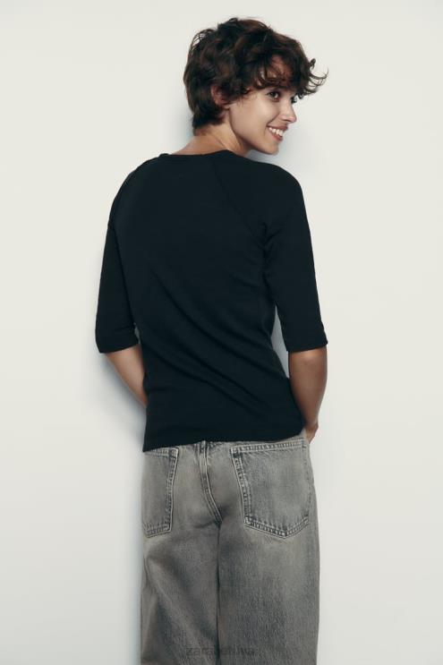 moterys Zara sunkūs medvilniniai marškinėliai juodas apranga 4N488943