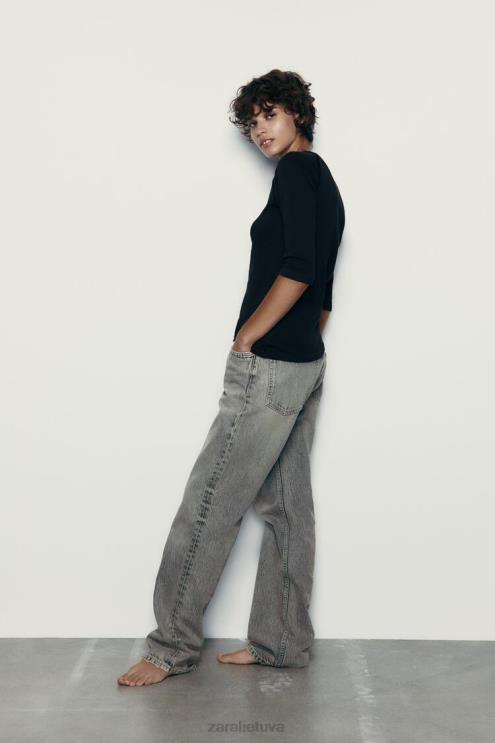 moterys Zara sunkūs medvilniniai marškinėliai juodas apranga 4N488943