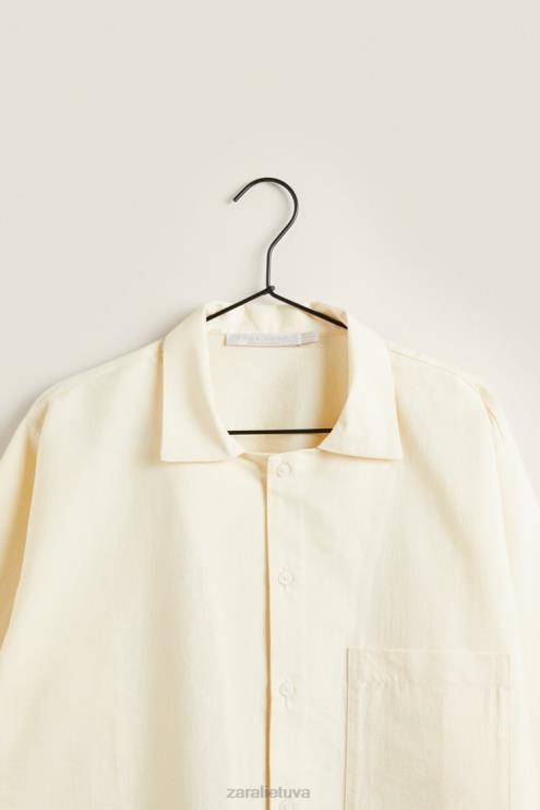 moterys Zara vienspalviai marškinėliai vanilė apranga 4N4881802