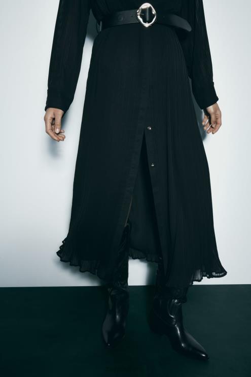 moterys Zara Suknelė, klostuota diržu juodas apranga 4N488232