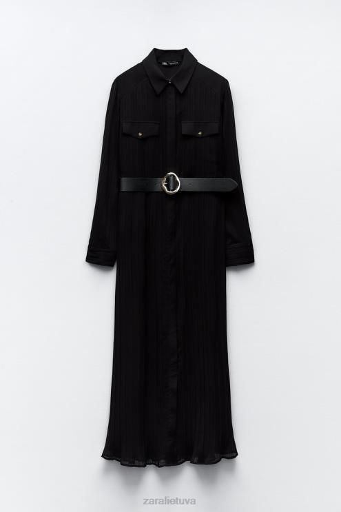 moterys Zara Suknelė, klostuota diržu juodas apranga 4N488232