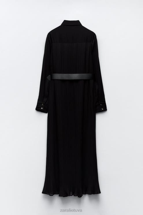 moterys Zara Suknelė, klostuota diržu juodas apranga 4N488232