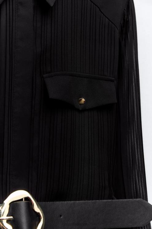 moterys Zara Suknelė, klostuota diržu juodas apranga 4N488232