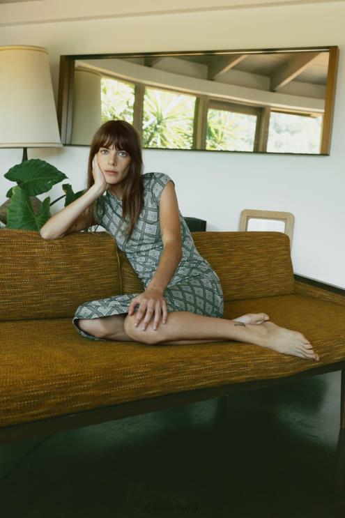 moterys Zara aptempta žakardo suknelė žalumynai apranga 4N488231