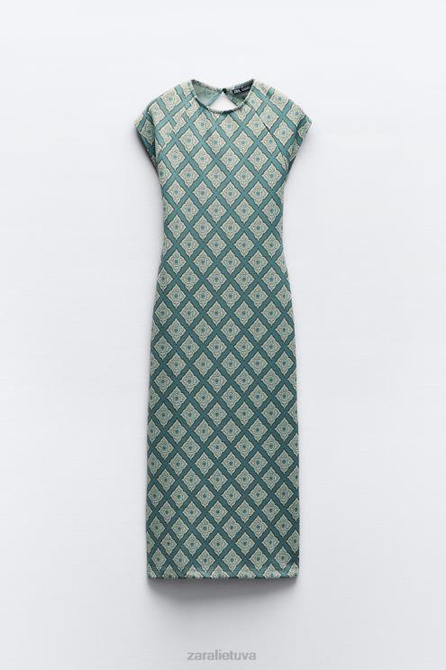 moterys Zara aptempta žakardo suknelė žalumynai apranga 4N488231