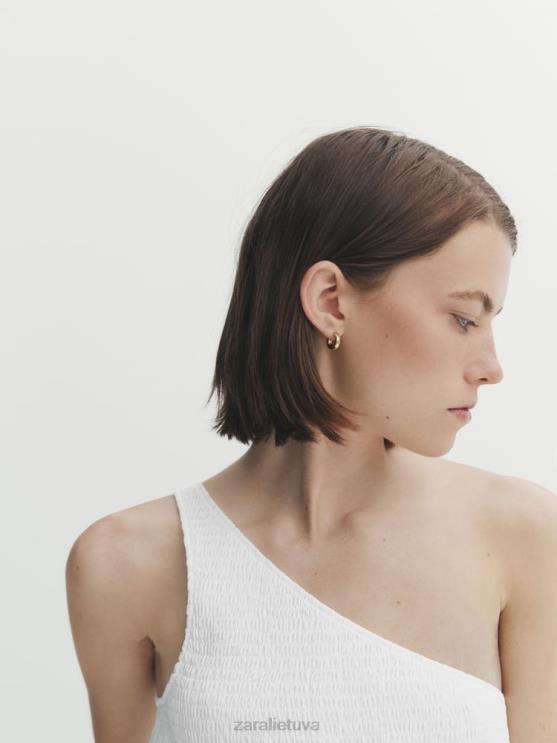 moterys Zara asimetriška poplino midi suknelė baltas apranga 4N488859