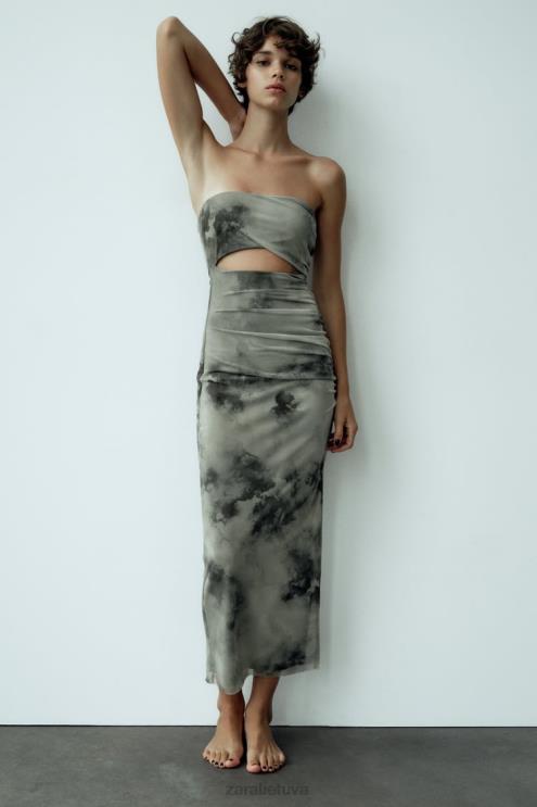 moterys Zara iškirpta marginta tiulio suknele žalumynai apranga 4N488244