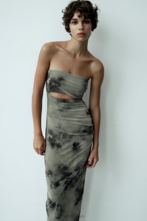 moterys Zara iškirpta marginta tiulio suknele žalumynai apranga 4N488244