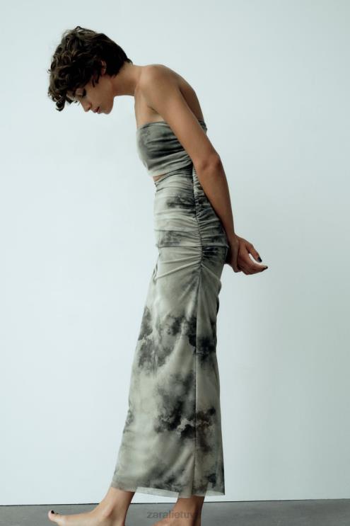 moterys Zara iškirpta marginta tiulio suknele žalumynai apranga 4N488244