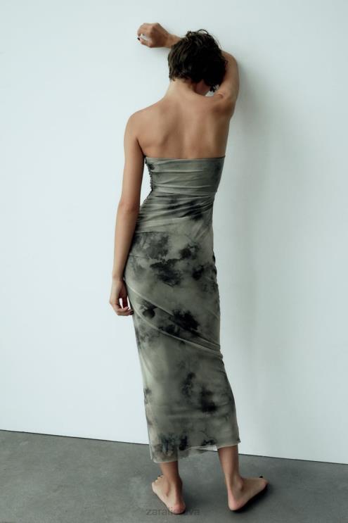 moterys Zara iškirpta marginta tiulio suknele žalumynai apranga 4N488244