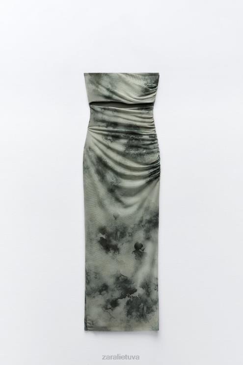 moterys Zara iškirpta marginta tiulio suknele žalumynai apranga 4N488244