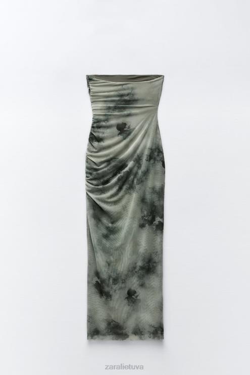 moterys Zara iškirpta marginta tiulio suknele žalumynai apranga 4N488244