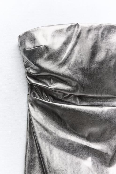 moterys Zara metalinė suknelė be petnešėlių plieno apranga 4N488935
