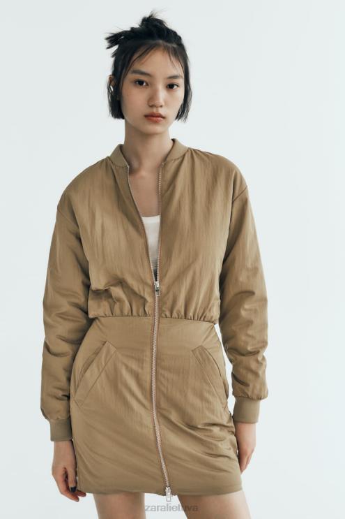 moterys Zara mini bomber suknelė alyvuogių žalia apranga 4N488242