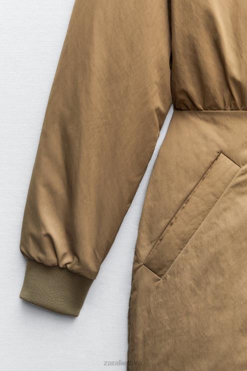 moterys Zara mini bomber suknelė alyvuogių žalia apranga 4N488242