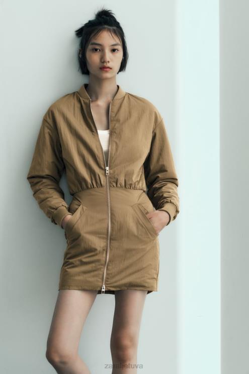 moterys Zara mini bomber suknelė alyvuogių žalia apranga 4N488242