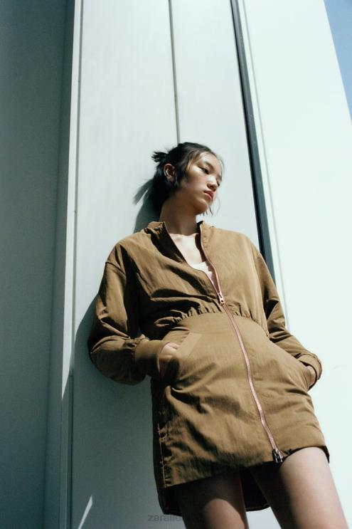 moterys Zara mini bomber suknelė alyvuogių žalia apranga 4N488242