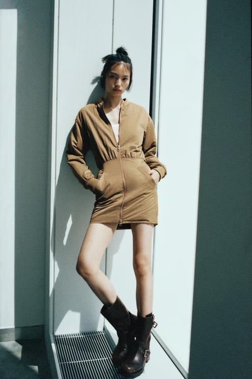 moterys Zara mini bomber suknelė alyvuogių žalia apranga 4N488242