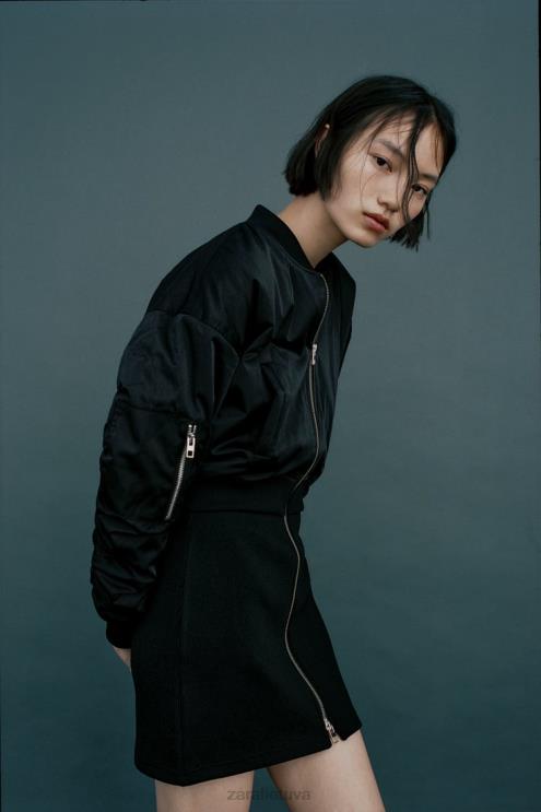 moterys Zara mini bomber suknelė juodas apranga 4N488241